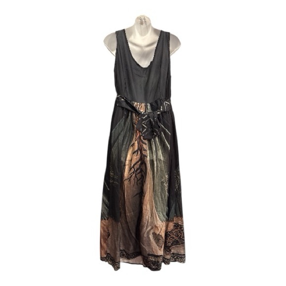 Maxi Dress Sleeveless Black with brown  & Olive details of a tree size XL - Picture 2 of 8